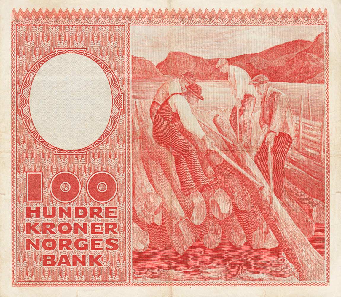 Back of Norway p33b: 100 Kroner from 1954