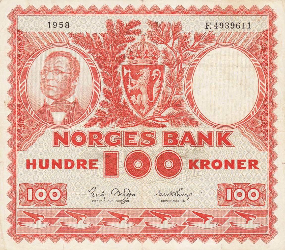 Front of Norway p33b: 100 Kroner from 1954