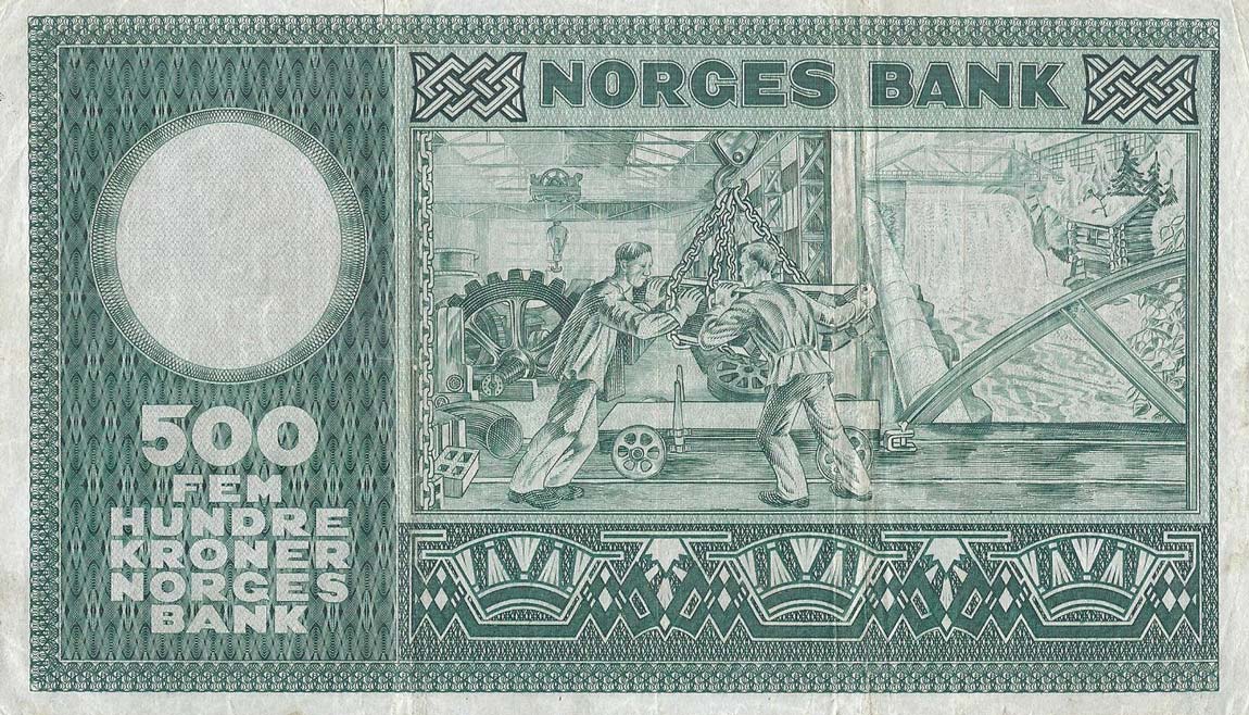 Back of Norway p34a: 500 Kroner from 1948