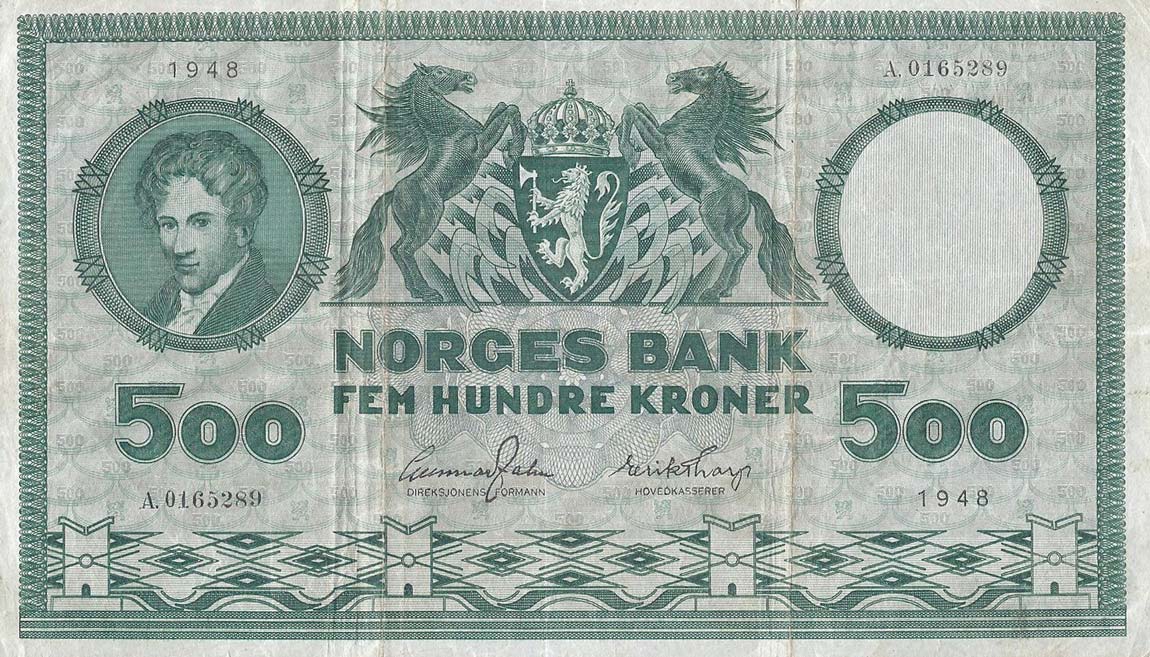 Front of Norway p34a: 500 Kroner from 1948