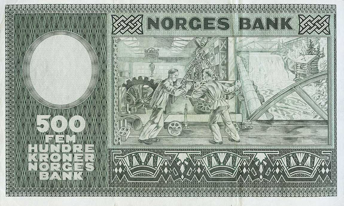 Back of Norway p34c: 500 Kroner from 1960