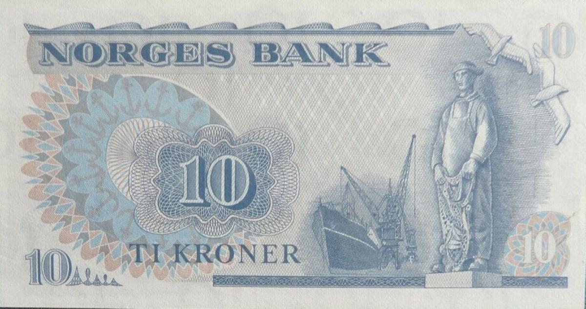 Back of Norway p36b: 10 Krone from 1973