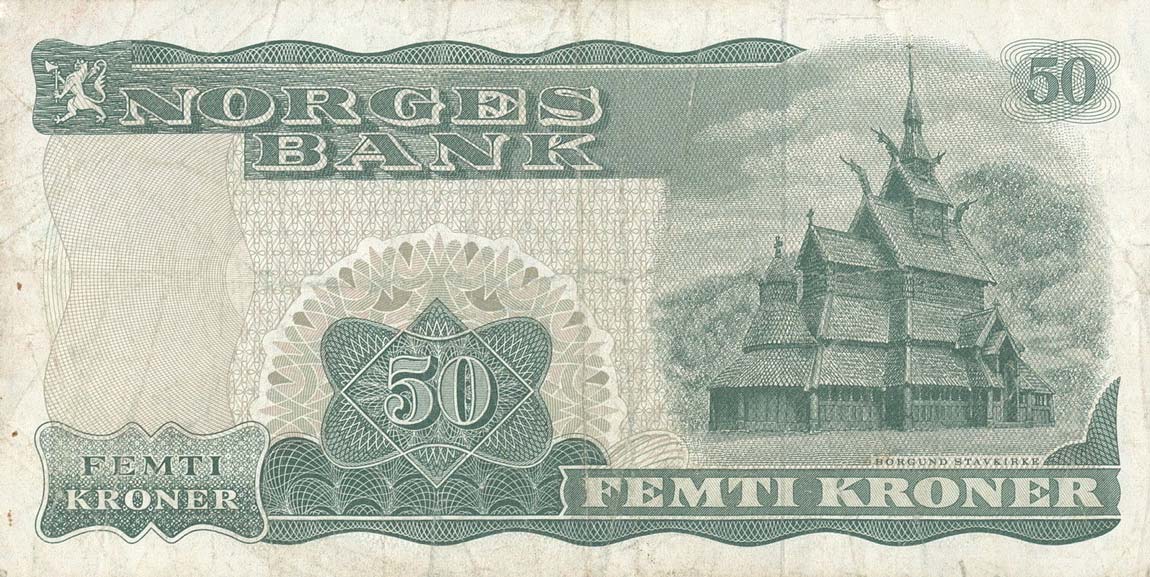 Back of Norway p37c: 50 Krone from 1974