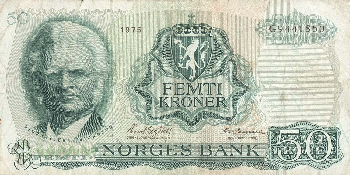 Front of Norway p37c: 50 Krone from 1974
