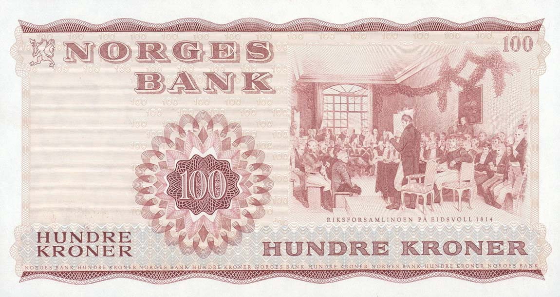 Back of Norway p38a: 100 Krone from 1962