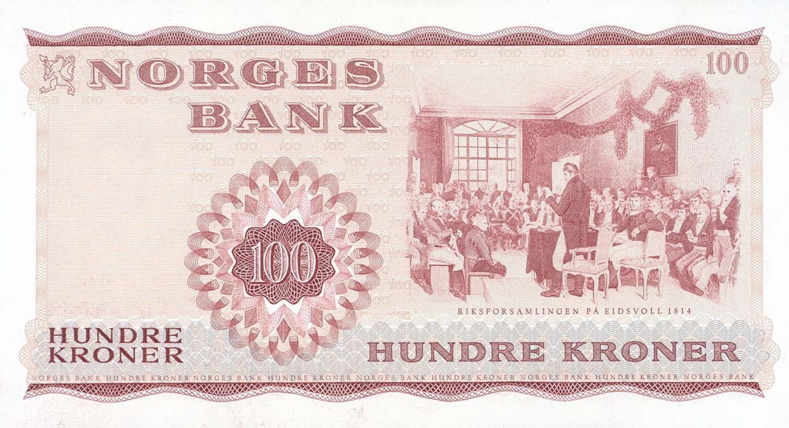 Back of Norway p38d: 100 Krone from 1970