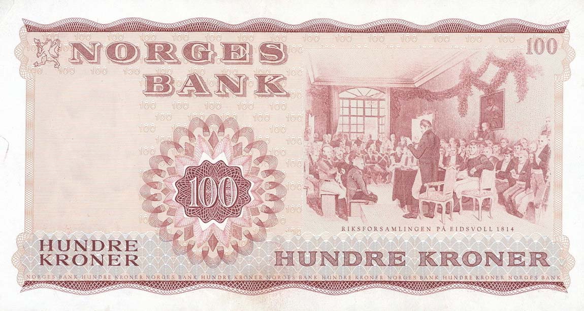 Back of Norway p38e: 100 Krone from 1971