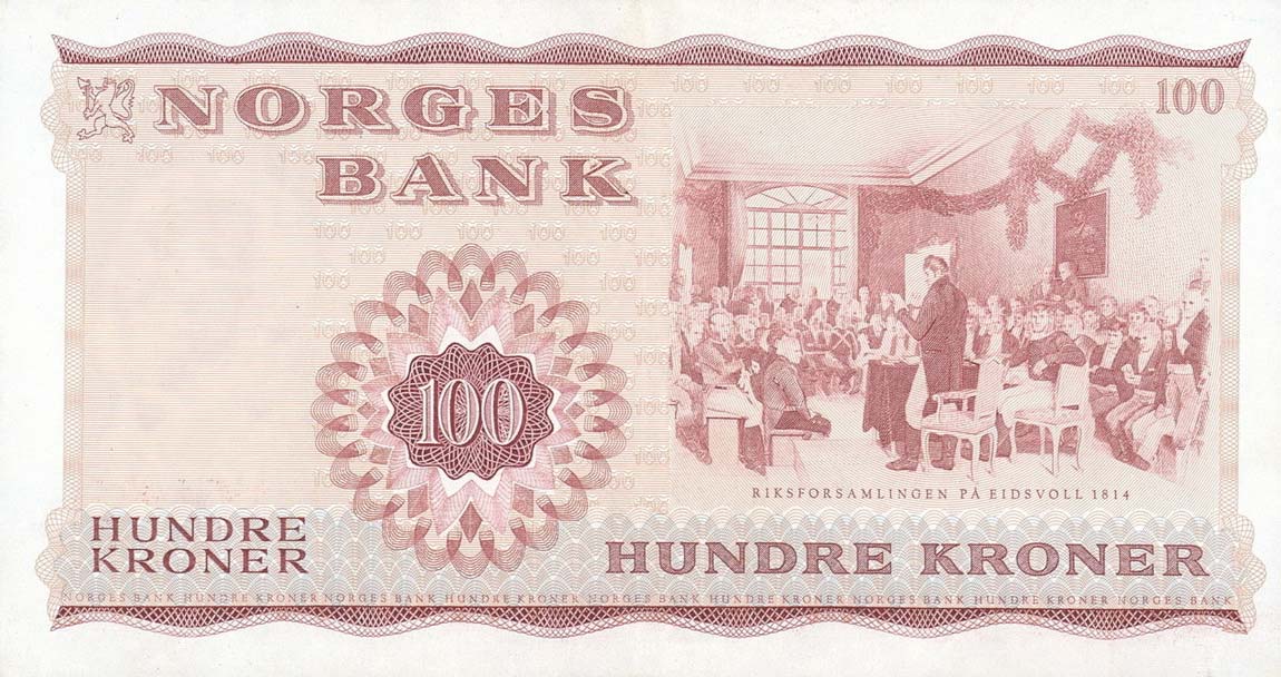 Back of Norway p38g: 100 Krone from 1973