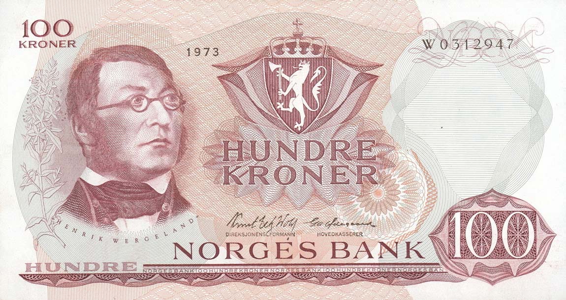 Front of Norway p38g: 100 Krone from 1973