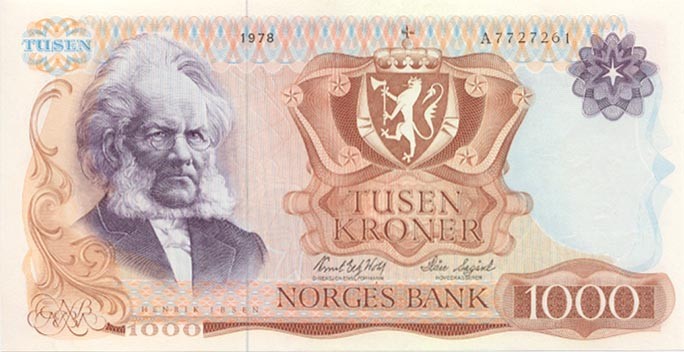 Front of Norway p40b: 1000 Krone from 1978