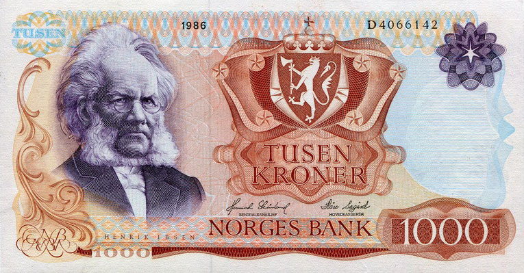 Front of Norway p40c: 1000 Krone from 1985