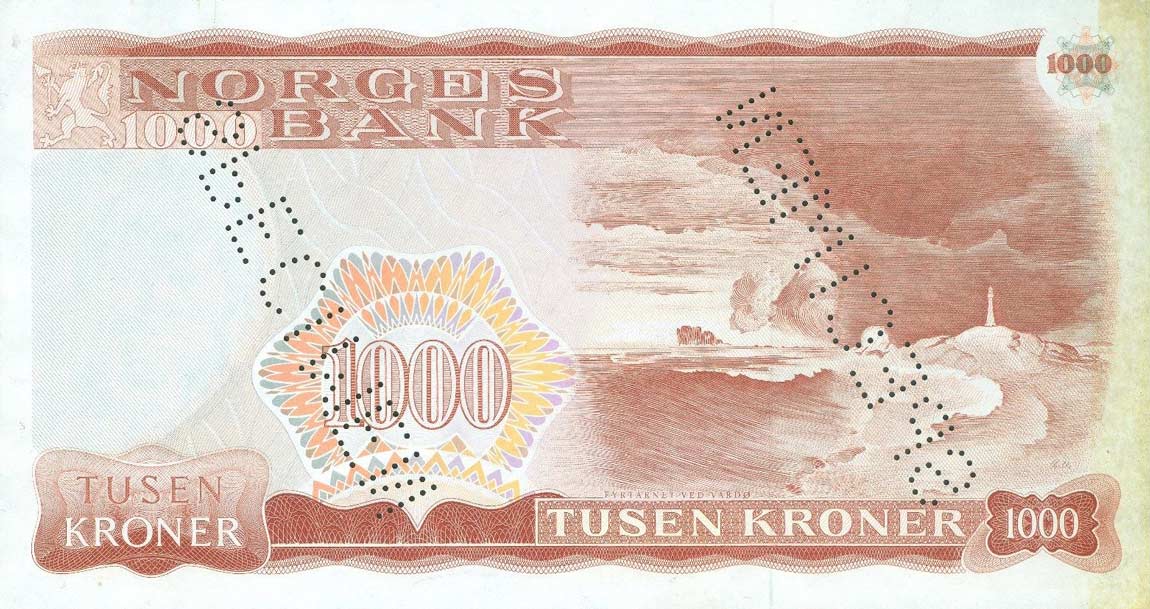 Back of Norway p40s: 1000 Krone from 1975