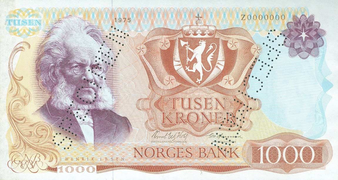 Front of Norway p40s: 1000 Krone from 1975