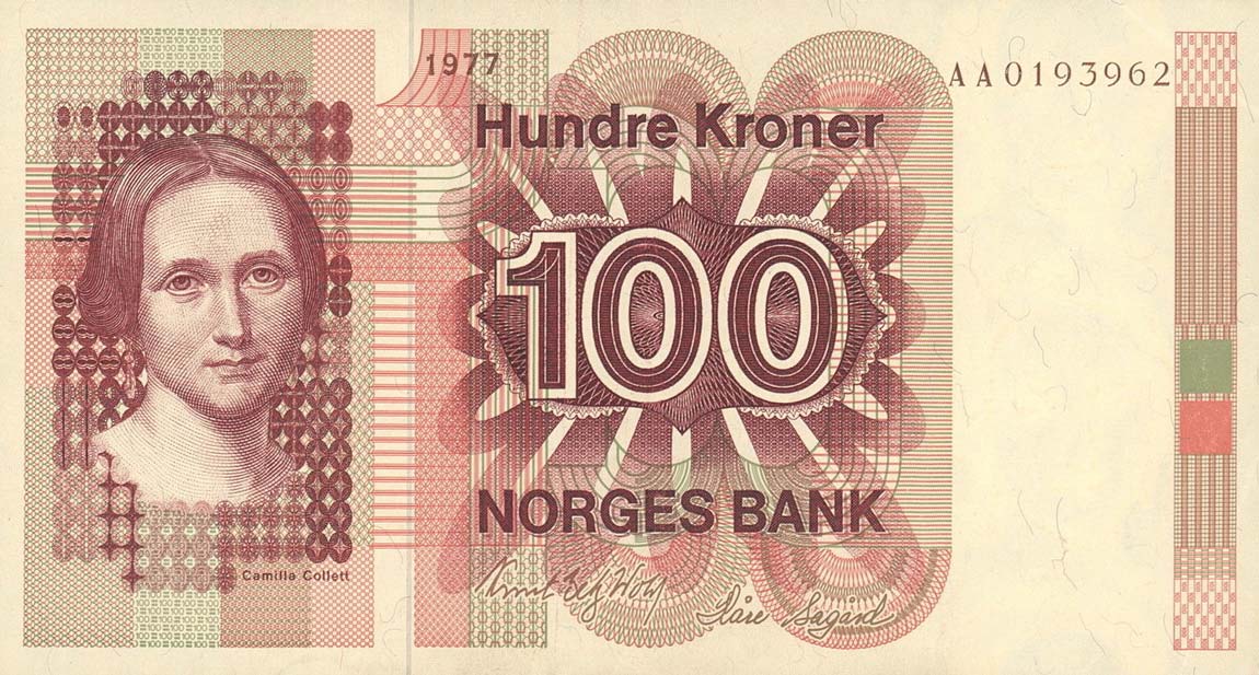 Front of Norway p41a: 100 Krone from 1977