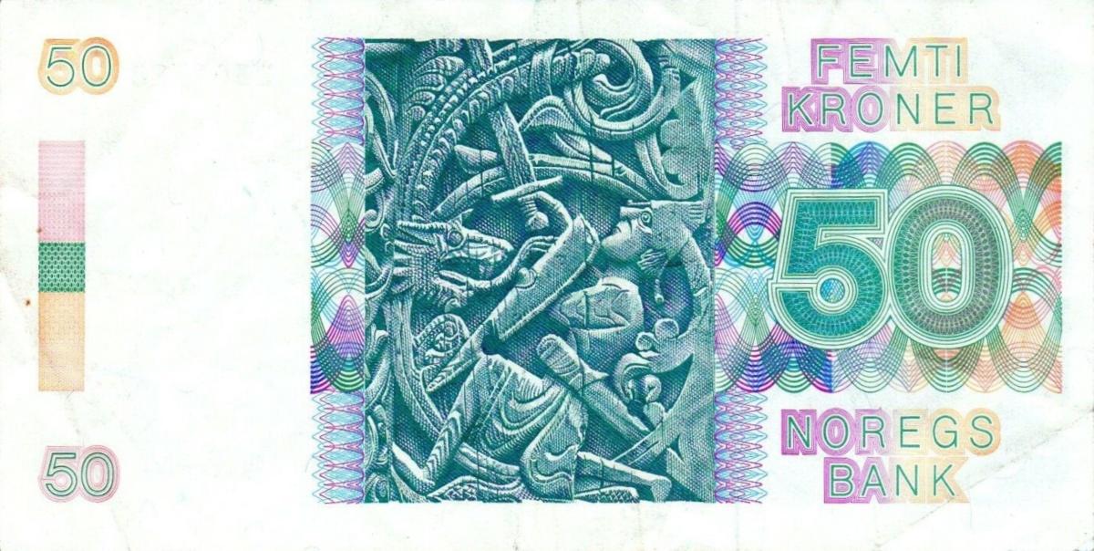 Back of Norway p42b: 50 Krone from 1985