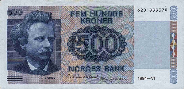 Front of Norway p44b: 500 Krone from 1994