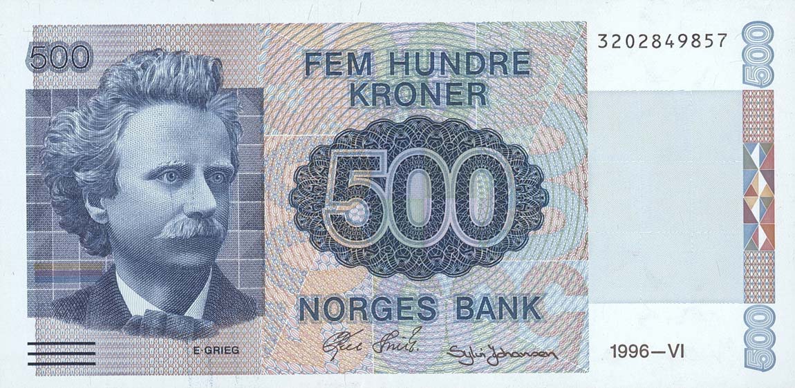 Front of Norway p44c: 500 Krone from 1996