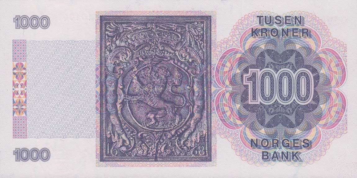 Back of Norway p45a: 1000 Krone from 1989
