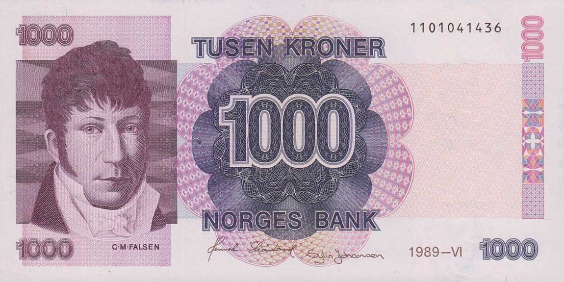 Front of Norway p45a: 1000 Krone from 1989