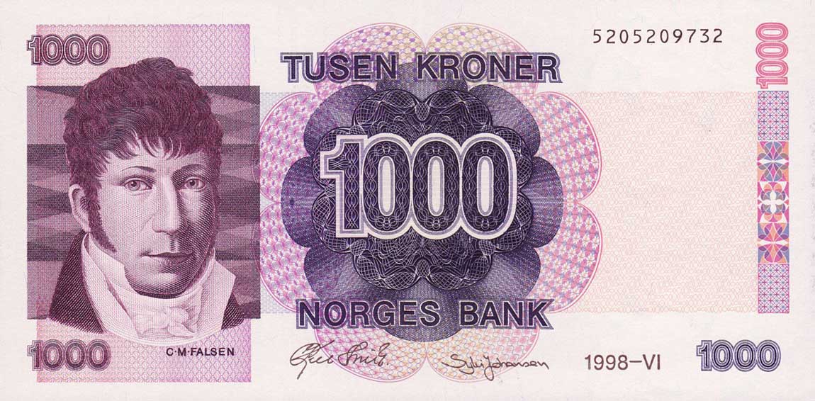 Front of Norway p45b: 1000 Krone from 1998