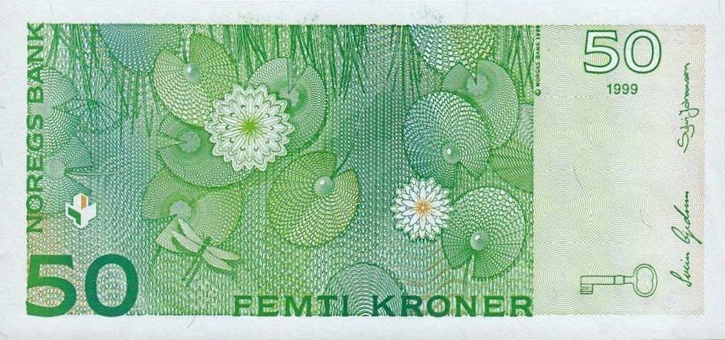 Back of Norway p46b: 50 Krone from 1999