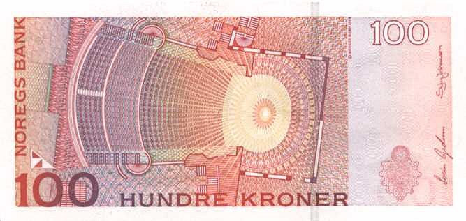 Back of Norway p47b: 100 Krone from 1999