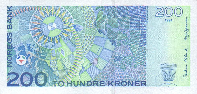 Back of Norway p48a: 200 Krone from 1994