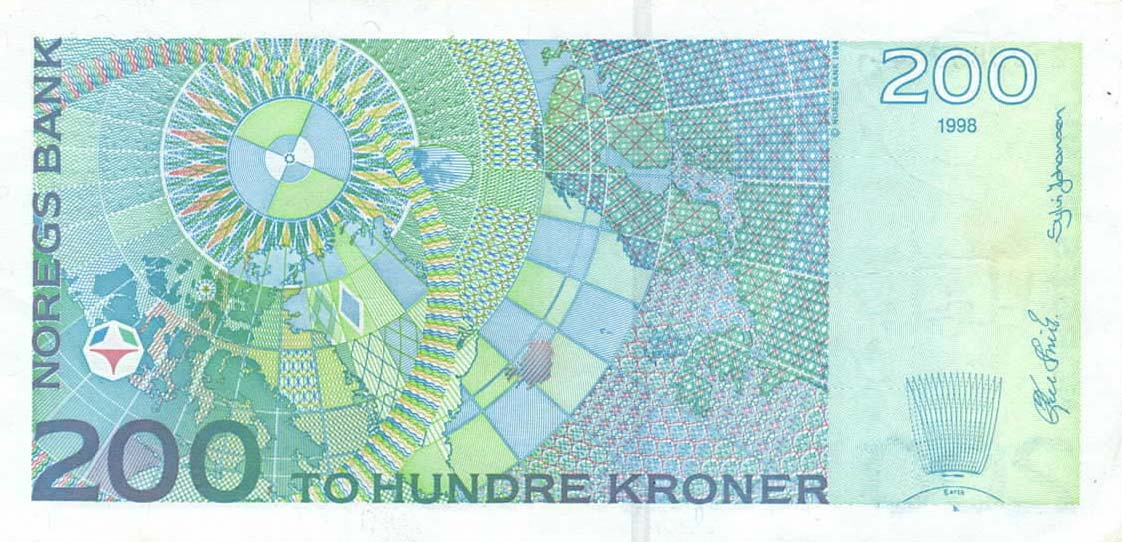 Back of Norway p48b: 200 Krone from 1998