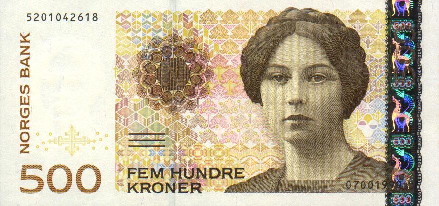 Front of Norway p51a: 500 Krone from 1999