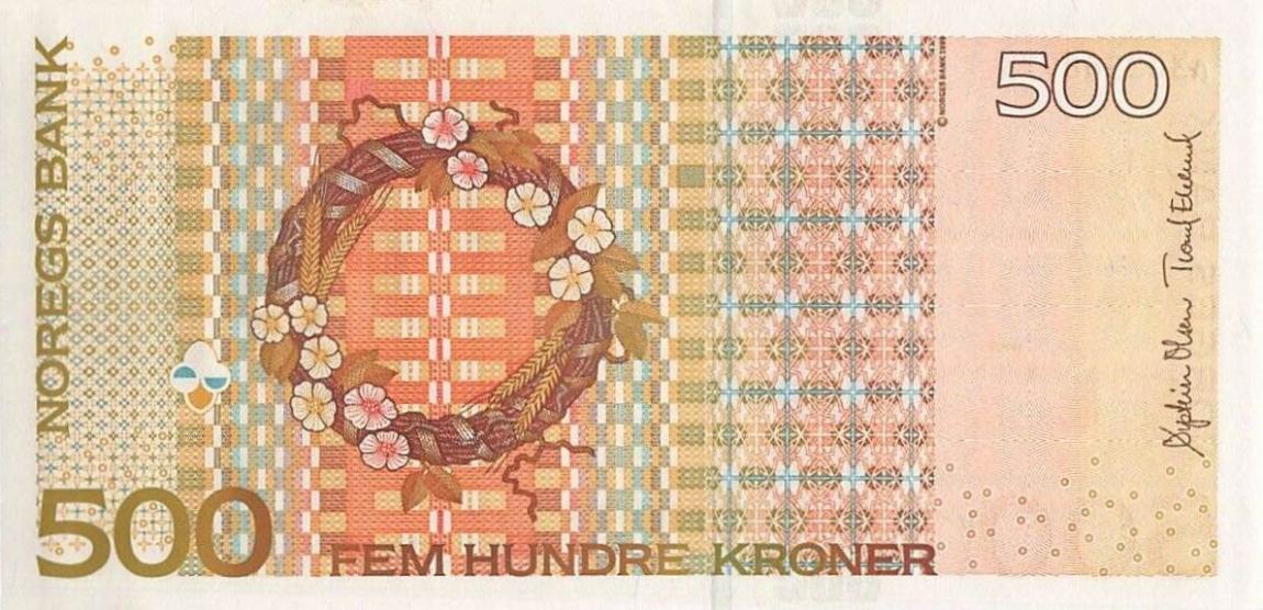 Back of Norway p51g: 500 Krone from 2015