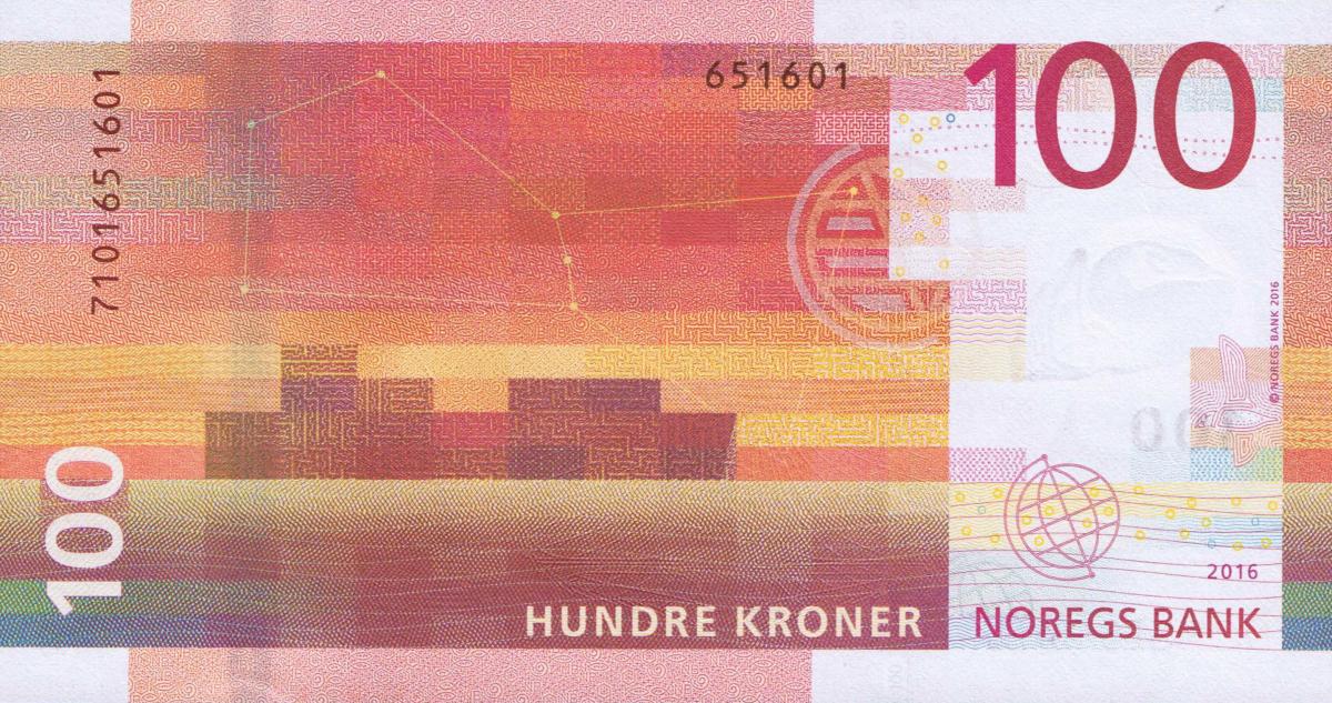 Back of Norway p54: 100 Krone from 2016