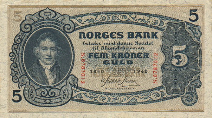 Front of Norway p7c: 5 Kroner from 1935