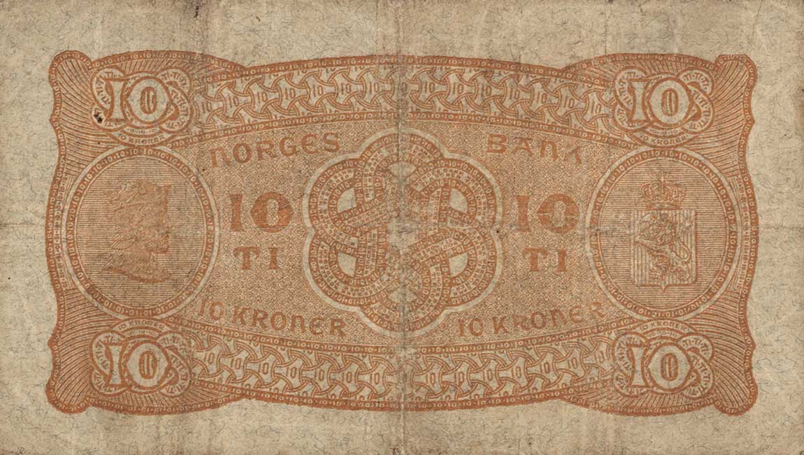 Back of Norway p8b: 10 Kroner from 1917