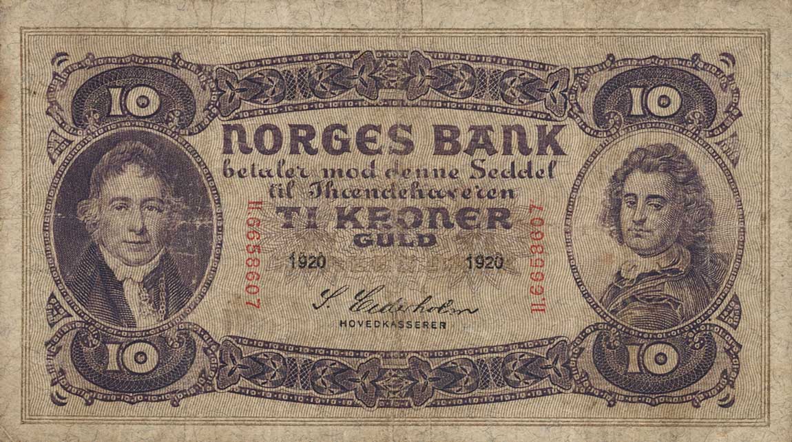 Front of Norway p8b: 10 Kroner from 1917