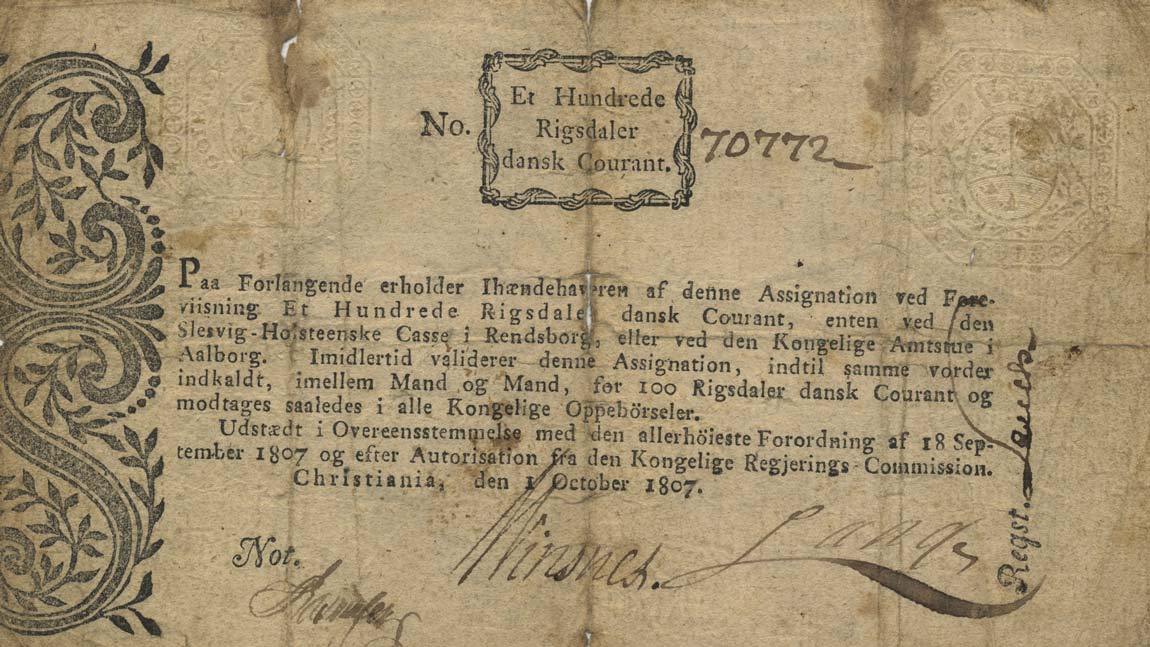 Front of Norway pA10: 100 Rigsdaler from 1807