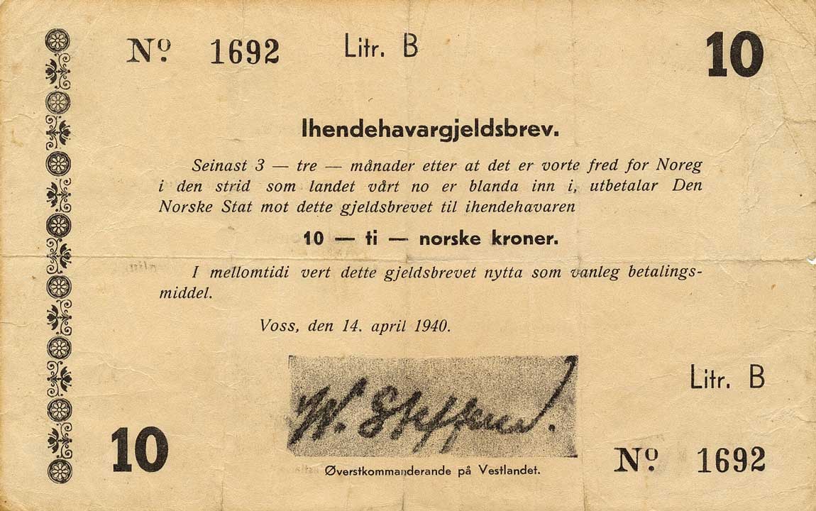 Front of Norway pM2: 10 Kroner from 1940