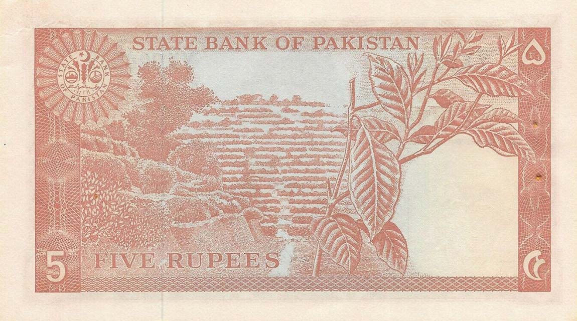 Back of Pakistan p20a: 5 Rupees from 1972