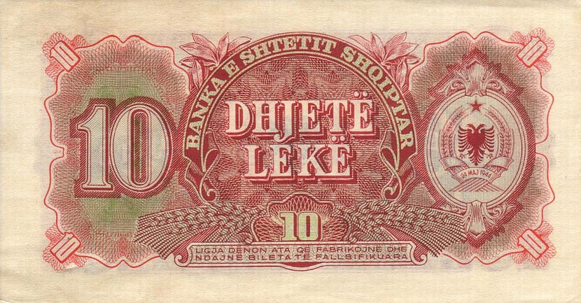 Back of Albania p24: 10 Leke from 1949