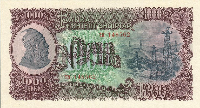 Front of Albania p32a: 1000 Leke from 1957