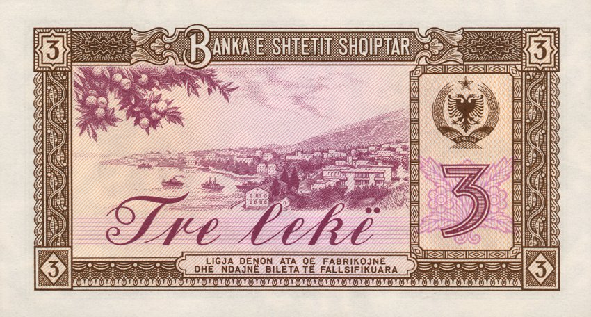 Back of Albania p34a: 3 Leke from 1964