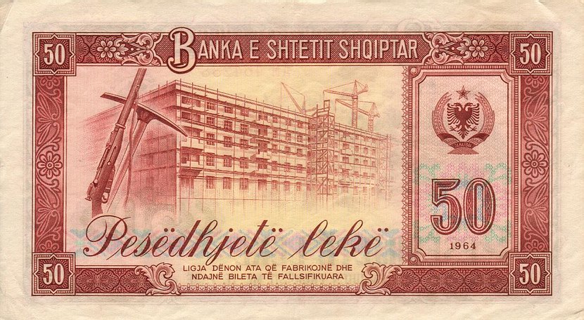 Back of Albania p38a: 50 Leke from 1964