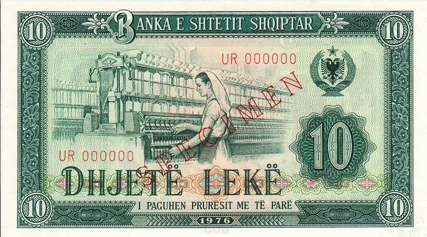 Front of Albania p43s1: 10 Leke from 1976