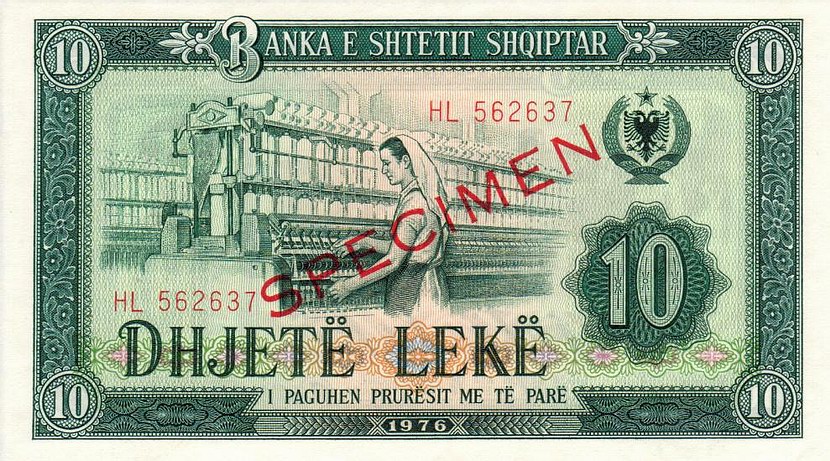 Front of Albania p43s2: 10 Leke from 1976