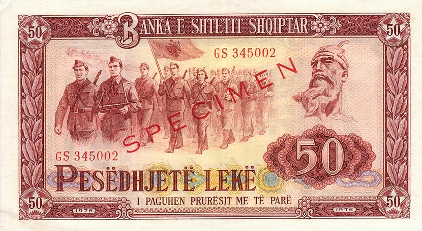 Front of Albania p45s2: 50 Leke from 1976