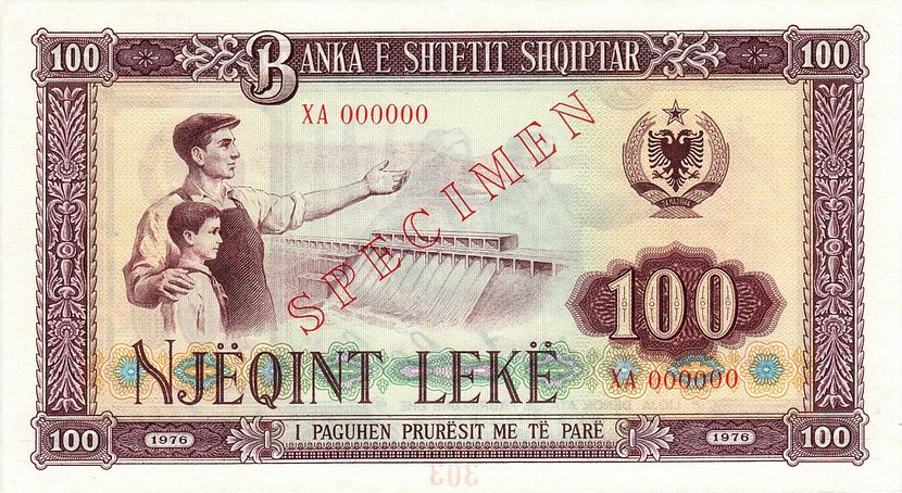 Front of Albania p46s1: 100 Leke from 1976
