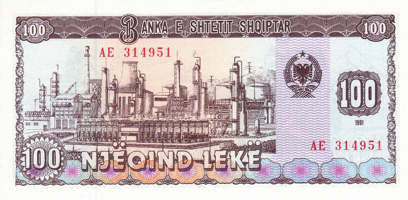 Front of Albania p47a: 100 Leke from 1991