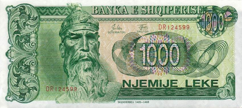 Front of Albania p54a: 1000 Leke from 1992