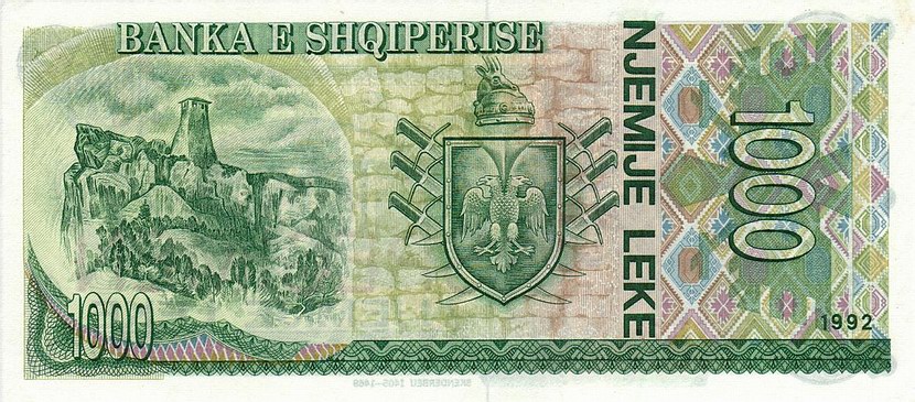 Back of Albania p54s: 1000 Leke from 1992