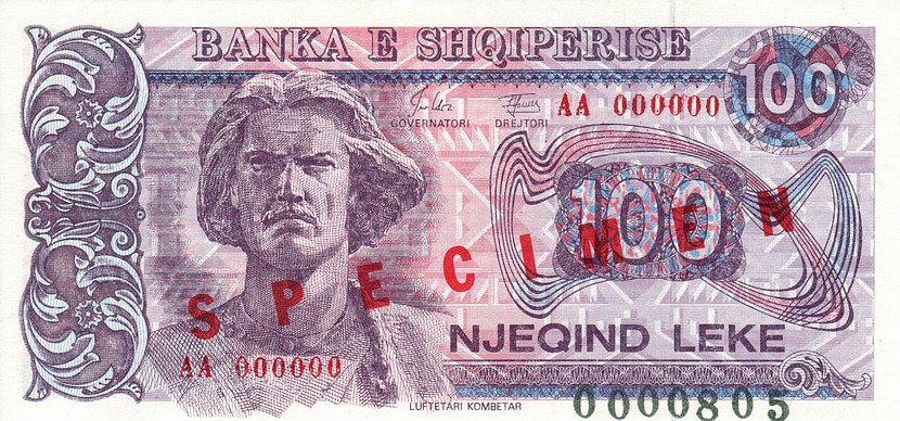 Front of Albania p55s: 100 Leke from 1993