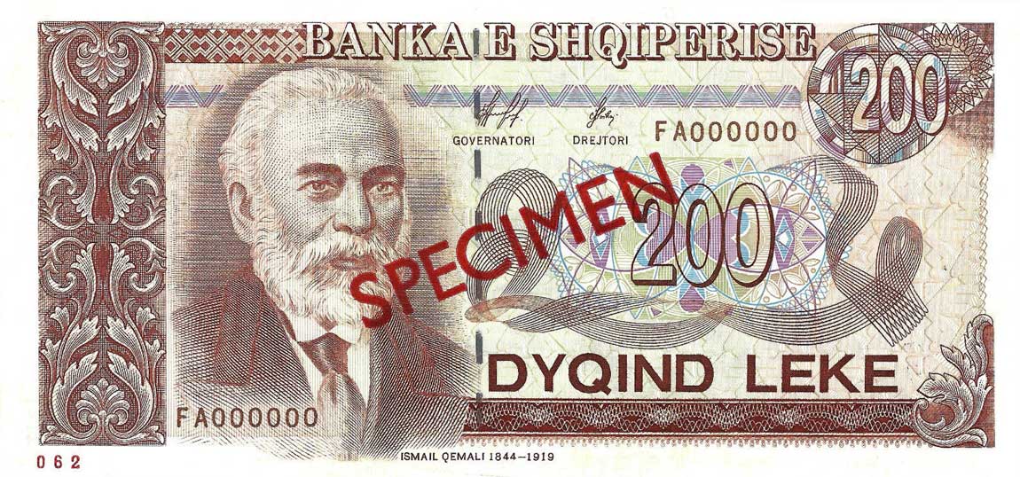 Front of Albania p59s: 200 Leke from 1996